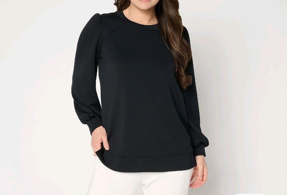 Belle Kim Gravel Size Large Black ScubaLuxe Mega Blouson Blouse A711030 NWOT